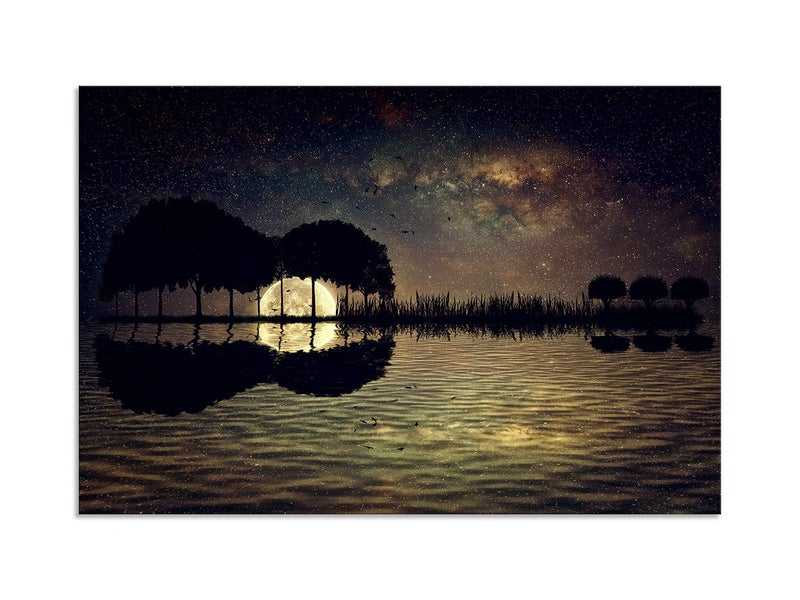 Urttiiyy Abstract Guitar Trees Arranged in a Shape of a Guitar on a Starry Sky Background in a Full Moon Night Guitar Canvas Wall Art Modern Home Music Decor Framed Ready to Hang - Image 2
